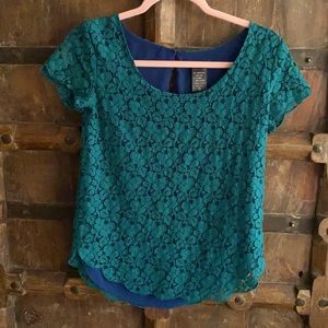 TALULA Betsy green lace lined top tee t shirt
